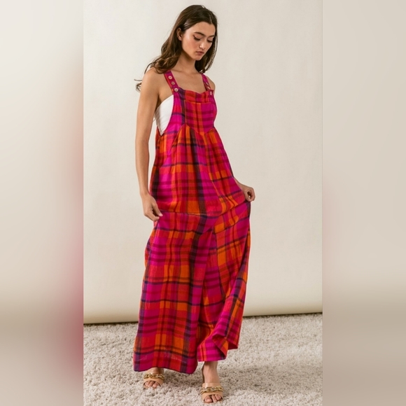 Vintage plaid wide leg jumpsuits - Picture 3 of 9